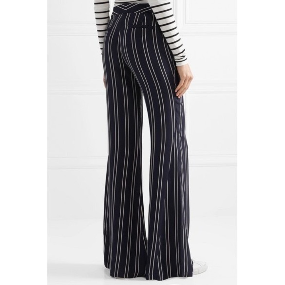 La Ligne Hardy Striped Crepe Flared Pants Navy Blue White High Waist Sz 2 Flowy - Picture 2 of 16